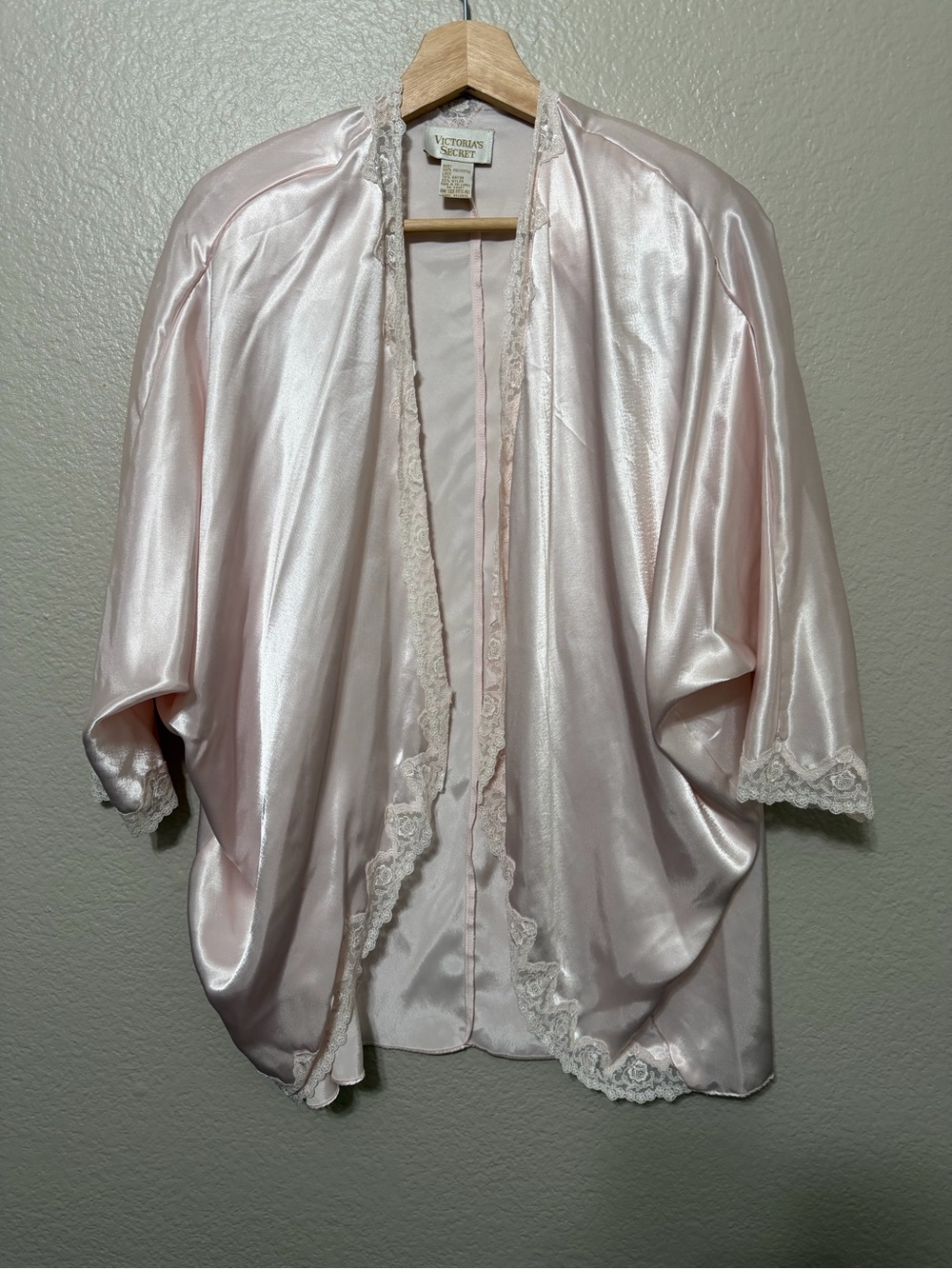 Vintage Y2K Victoria's Secret Baby Pink Satin Lace Trim Robe Wrap One Size